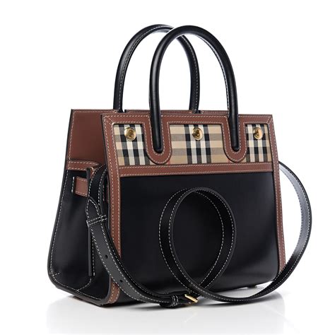 burberry small leather two handle title bag|BURBERRY Calfskin Check Small Two Handle Title Bag Black .